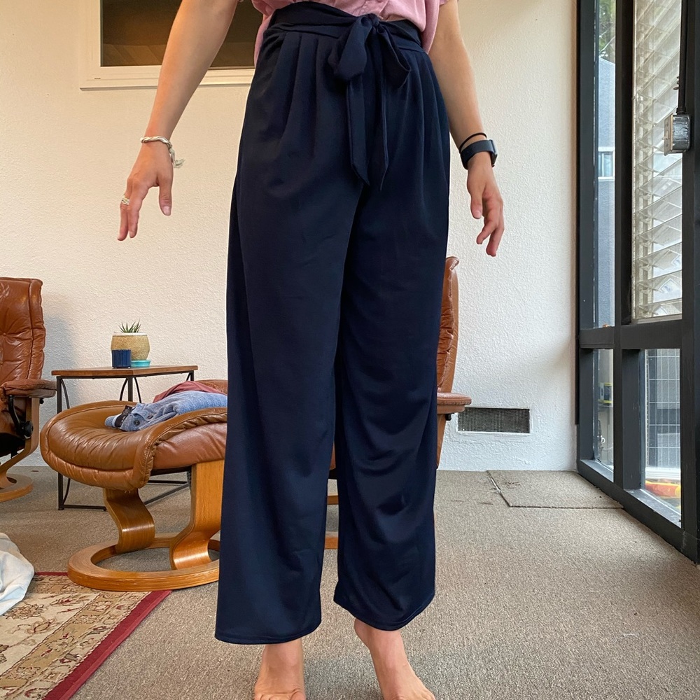 Tie Waist Wide Leg Trousers